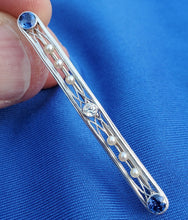 Load image into Gallery viewer, Earth mined Sapphire Pearl Diamond Antique art Deco Brooch Victorian Platinum Filligree
