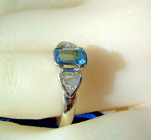 Load image into Gallery viewer, Earth mined Aquamarine and Diamond Engagement Ring Deco Design 18k Setting size 6.75
