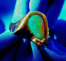 Load image into Gallery viewer, Earth mined Opal Engagement Ring Hand crafted Unique Design Solitaire 14k Gold
