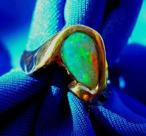 Earth mined Opal Engagement Ring Hand crafted Unique Design Solitaire 14k Gold