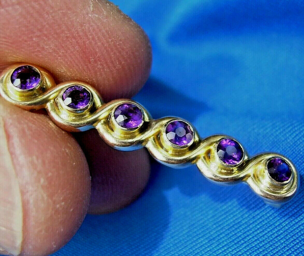 Antique Amethyst Art Deco Brooch Victorian Solid 14k Gold Bar Pin Clip