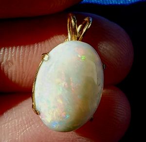 Earth mined Opal Deco Design Pendant 14k Gold Charm