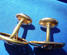 Load image into Gallery viewer, Earth mined Cushion cut Diamond Antique Deco Cuff links 10k Gold Art Nouveau Design
