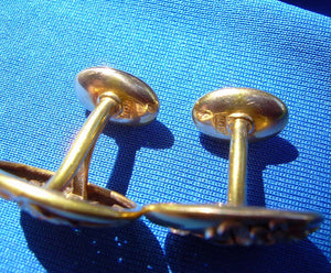 Earth mined Cushion cut Diamond Antique Deco Cuff links 10k Gold Art Nouveau Design