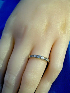 Earth mined Diamond Baguette and Round Wedding Band 14k White Gold Deco Style Anniversary Ring