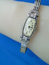 Load image into Gallery viewer, Earth mined Diamond Sapphire Deco Platinum Ladies Watch 1920s Vintage Design Case
