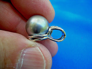 Genuine Diamond Black South Sea Pearl Pendant 14k Gold Deco Designer Charm
