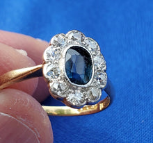 Load image into Gallery viewer, Natural Sapphire Diamond Deco Engagement Ring Antique Vintage European cut Solitaire setting
