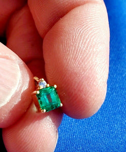 Earth mined Emerald and Diamond Pendant Unique Deco Design Charm 14k Gold