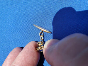 Elegant Unique Art Deco 14K Gold Cufflinks Rare Signed Antique Enamel Buttons