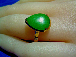 Earth mined Jade Deco Engagement Ring Antique Solid 14k Gold Solitaire