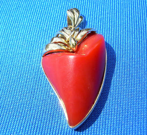 Salmon Red Mediterranean Coral Pendant Unique 18k Solid Gold Bezel Charm