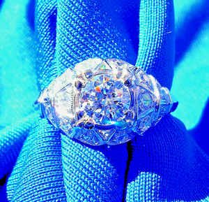 0.88 carat Genuine Diamond Art Deco Engagement Ring Vintage Platinum Solitaire setting