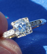 Load image into Gallery viewer, Genuine European cut Diamond Deco Engagement Ring Vintage Solitaire size 7.5
