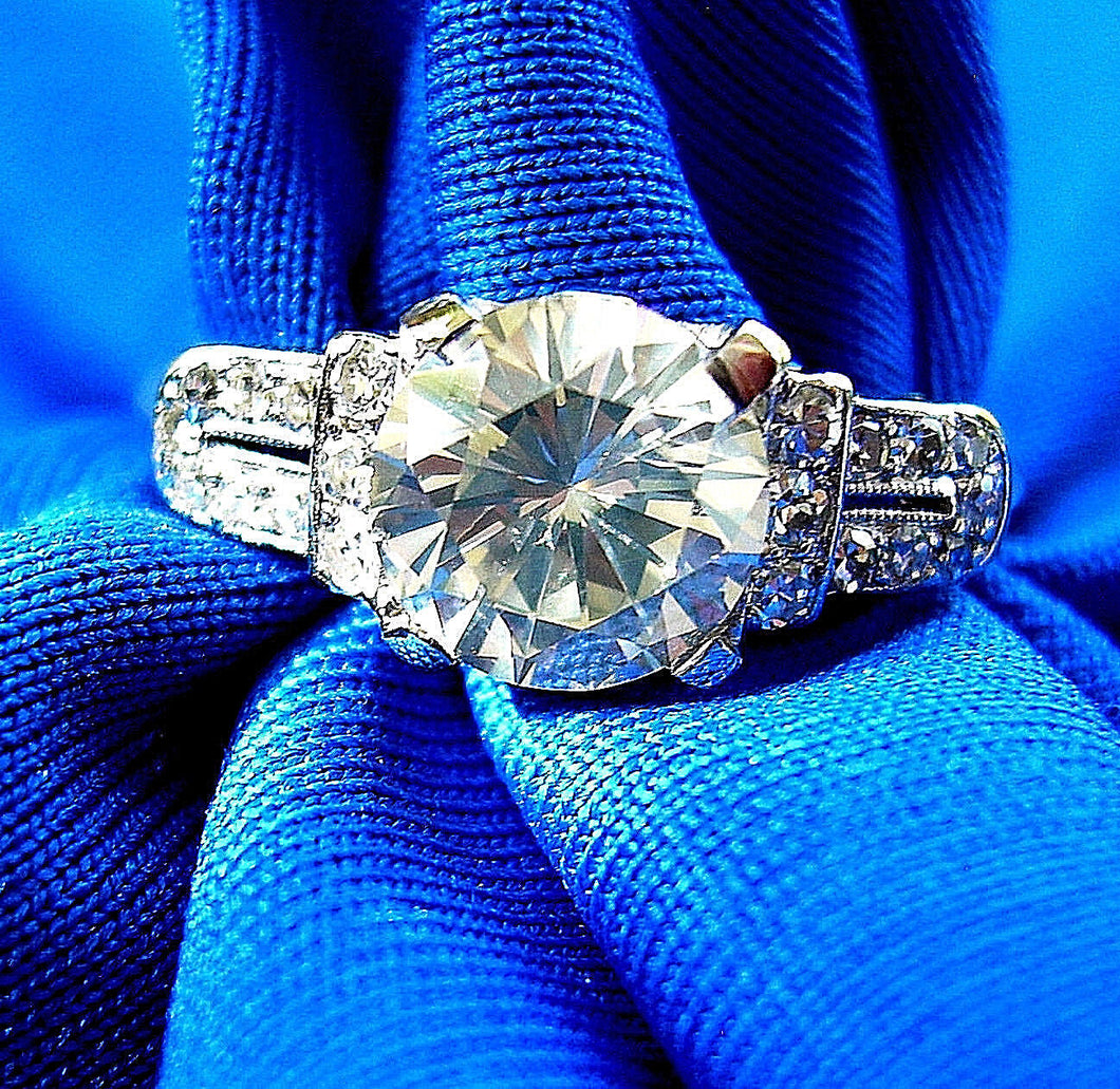 Earth mined Diamond Deco Engagement Ring Vintage Platinum Solitaire