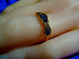 Earth mined Sapphire Diamond Deco Wedding Band Unique Anniversary Ring 18k Gold