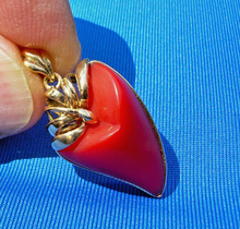 Load image into Gallery viewer, Salmon Red Mediterranean Coral Pendant Unique 18k Solid Gold Bezel Charm
