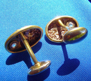 Earth mined Cushion cut Diamond Antique Deco Cuff links 10k Gold Art Nouveau Design