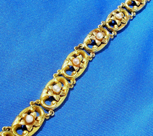 Load image into Gallery viewer, Antique Art Nouveau Gold and Pearl Bracelet Unique Deco Solid 14k 2 tone Links
