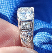Load image into Gallery viewer, Earth Mined Diamond Art Deco Ring Unique Vintage Setting 14k White Gold Size 8.25
