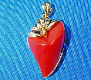 Salmon Red Mediterranean Coral Pendant Unique 18k Solid Gold Bezel Charm