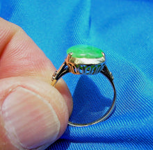 Load image into Gallery viewer, Earth mined Green Jade Deco Engagement Ring Antique Solid 14k Gold Solitaire size 6
