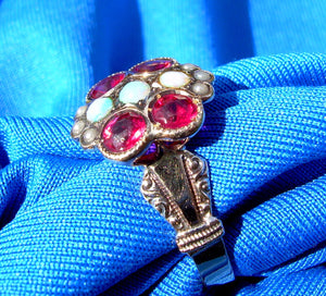 EXCITING Antique Ostby Barton 10K Gold 1.50 carat Ruby Opal Pearl Victorian Ring