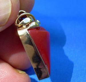 Salmon Red Mediterranean Coral Pendant Unique 18k Solid Gold Bezel Charm