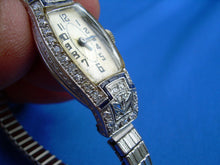 Load image into Gallery viewer, Earth mined Diamond Sapphire Deco Platinum Ladies Watch 1920s Vintage Design Case
