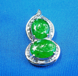 Earth mined Jade and Diamond Elegant Designer Pendant Exciting 14k White Gold Amulet Charm