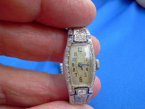 Earth mined Diamond Sapphire Deco Platinum Ladies Watch 1920s Vintage Design Case