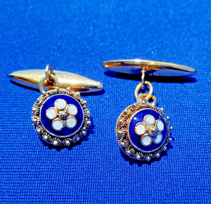 Elegant Unique Art Deco 14K Gold Cufflinks Rare Signed Antique Enamel Buttons