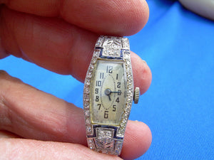 Earth mined Diamond Sapphire Deco Platinum Ladies Watch 1920s Vintage Design Case