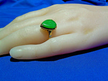 Load image into Gallery viewer, Earth mined Green Jade Deco Engagement Ring Antique Solid 14k Gold Solitaire size 6
