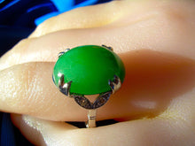 Load image into Gallery viewer, Earth Mined Green JADE Antique Engagement Ring Art Deco Diamond White Gold Setting

