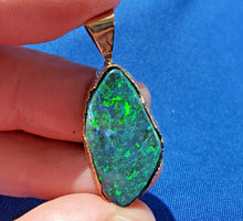 Load image into Gallery viewer, Earth mined 12.74 Carat Black Australian Opal Charm Deco Style 14k Gold Pendant
