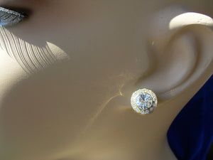 Earthmined Diamond Art Deco Bezel set Halo Studs Vintage Style Earrings 18k Gold