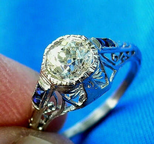 Earth mined European cut Diamond Art Deco Platinum Engagement Ring. Vintage Antique Natural Diamonds Solitaire