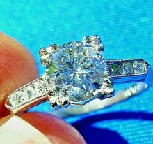 Load image into Gallery viewer, Natural 0.86 carat Diamond Deco Engagement Ring Antique Platinum Solitaire Setting size 6
