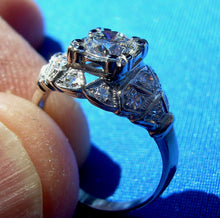 Load image into Gallery viewer, 0.88 carat Genuine Diamond Art Deco Engagement Ring Vintage Platinum Solitaire setting
