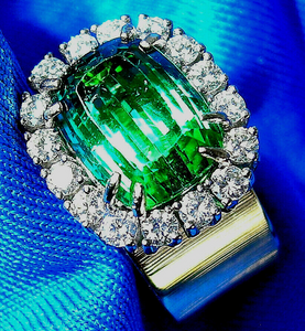 Natural Sea foam Blue Green Paraiba Tourmaline and Diamond Art Deco Design Style Engagement Ring size 6.5