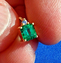 Load image into Gallery viewer, Earth mined Emerald and Diamond Pendant Unique Deco Design Charm 14k Gold
