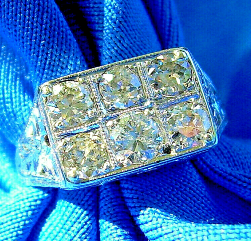 1 carat Earth mined European Diamond Deco Engagement Ring Antique Band 14k White Gold