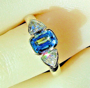 Earth mined Aquamarine and Diamond Engagement Ring Deco Design 18k Setting size 6.75