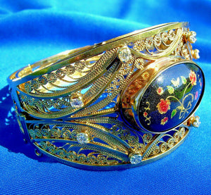 Elegant Earth mine Diamond Art Deco European Bracelet Cuff Filigree Bangle 14k Gold